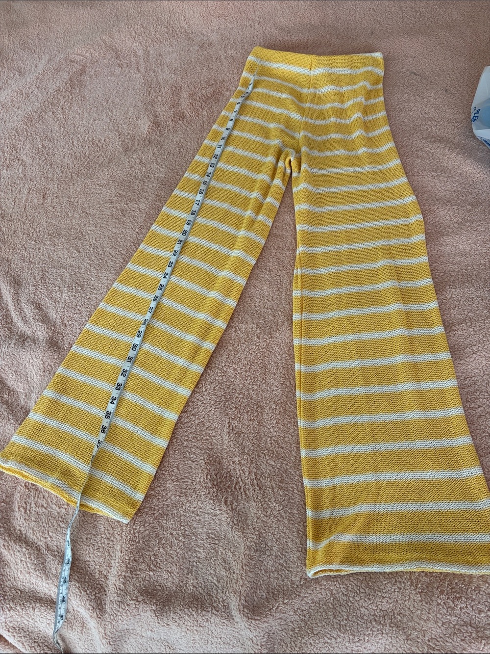 Yellow and White Striped Knit Wide-Leg Pants